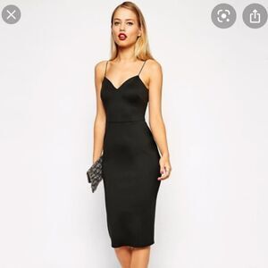 NWOT, ASOS • Deep Plunge Midi Bodycon Dress, Size 2